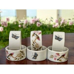 Shafford Chinese Garden with Bird, Butterfly, Flowers Napkin Rings Set 6 Japan B